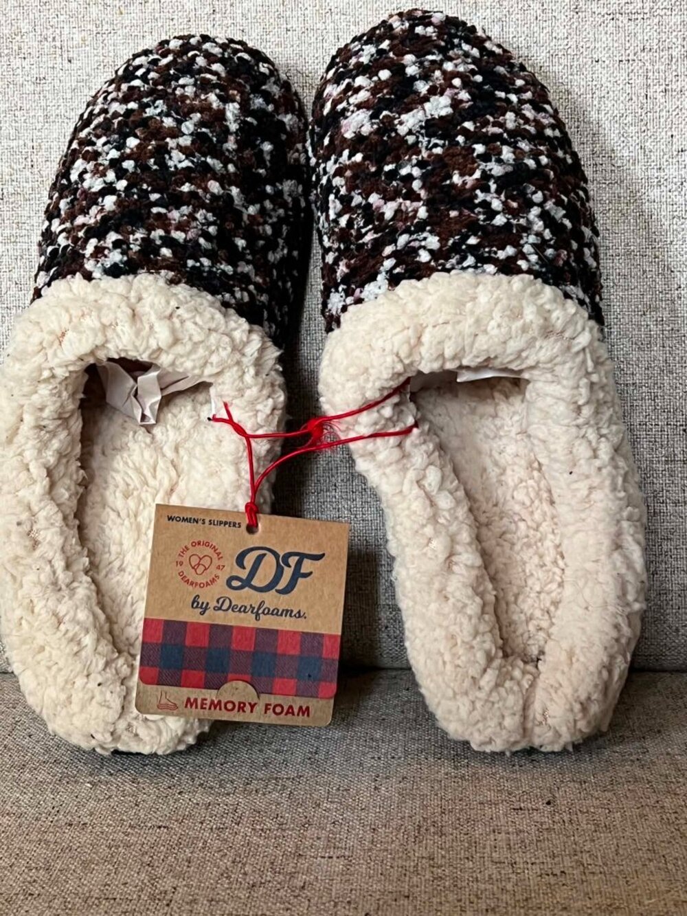 Dearfoams Amanda Chunky Sweater Slippers Brown Black Size 7-8